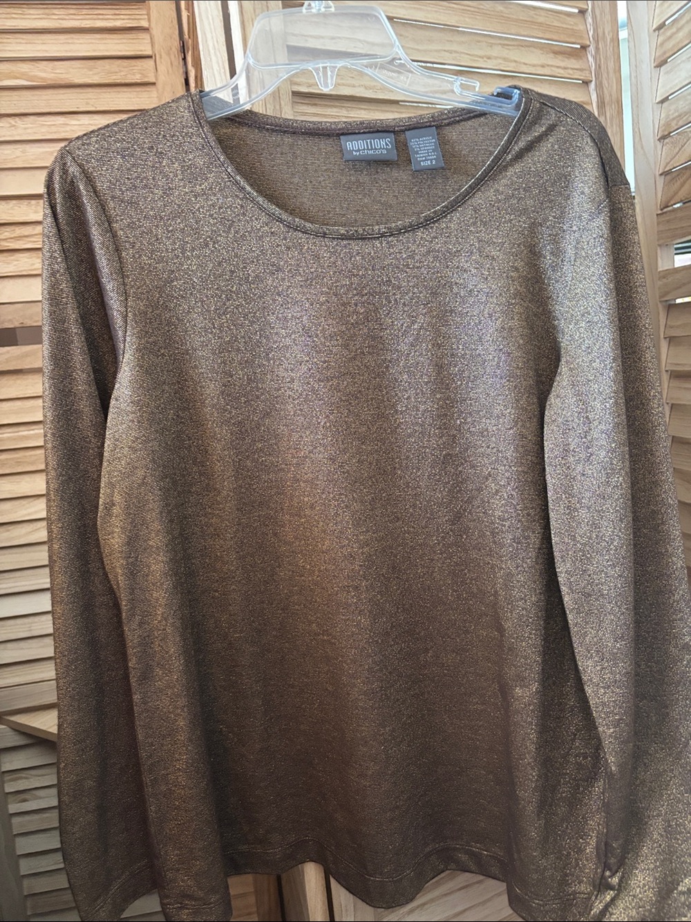 Chico's Metallic Bronze Long Sleeve Tee 2 Large